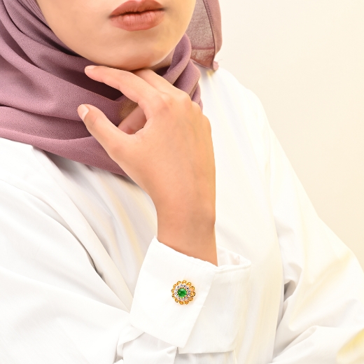 Green CZ Flower Brooch for women