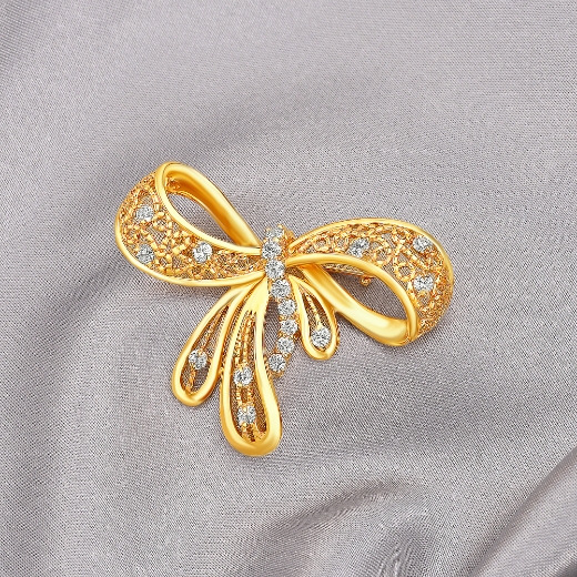 gold plated cz bow brooch