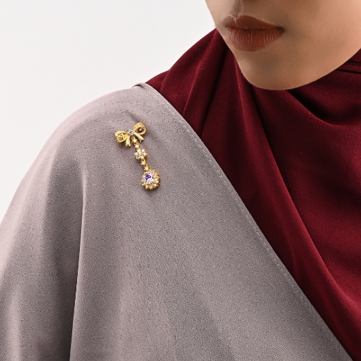 purple cz flower brooch for women