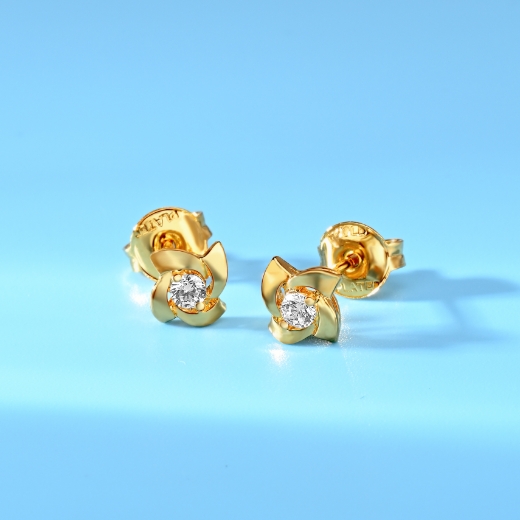 cz flower gold plated earrings