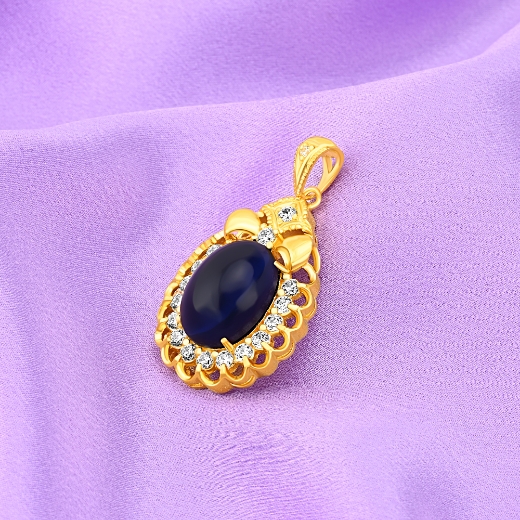 gold plated pendant blue cz