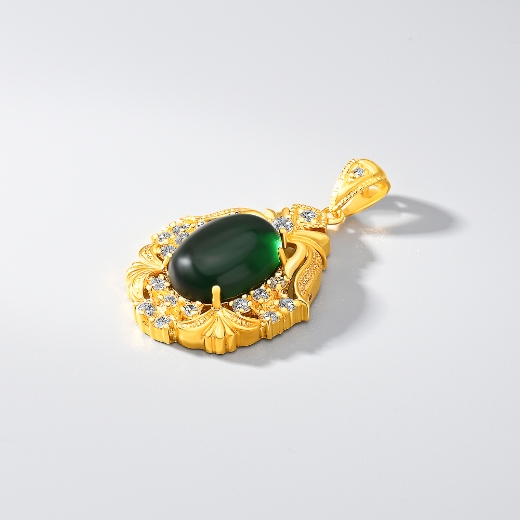 gold plated pendant green cz